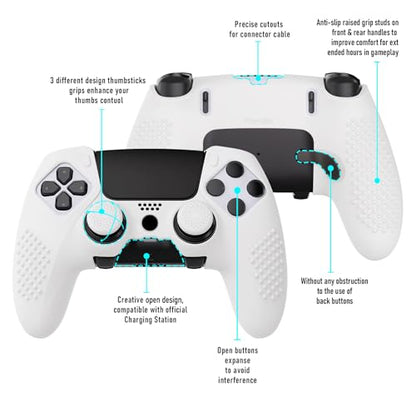 PlayVital 3D Studded Edition Anti-Slip Silicone Cover Case for ps5 Edge Controller, Soft Rubber Protector Skin for ps5 Edge Wireless Controller with 6 Thumb Grip Caps - White - color: White