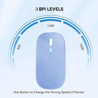 WREANU Wireless Bluetooth Mouse Rechargeable Laptop Mice with LED Lights Silent Slim Use(BT5.2 and 2.4G Portable USB) Dual Mode Computer Mouse for Laptop/iPad/Tablet/Apple/Computer/Mac (Blue) - color: Blue