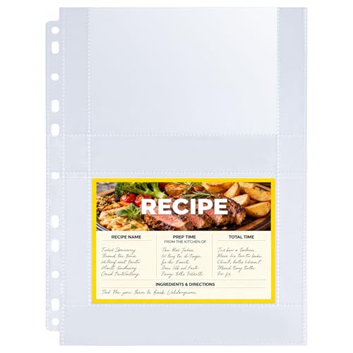 60 Pack 240 Pockets 4x6 Recipe Card Sleeves,3 Ring Binder Recipe Card Protector Pages,Double Sided 2 Pocket Refill Sheets for Recipe Book, 8.5x11 Inch Top Loading Clear Sleeve Sheets - color: 60 Pcs Sleeves
