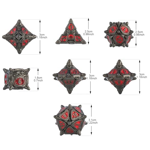 Surpass DND dice Metal dice Set for Dungeons & Dragons Black dice Set Metal Big Mouth Monster dice (Black-red) - color: Black-red