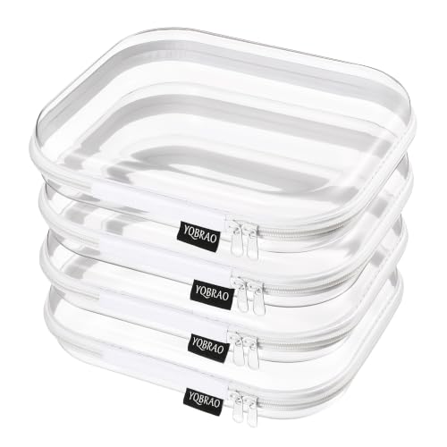 YQBRAO 4-Pack Clear Diaper Bag Organizer Pouches, 1.2mm Ultra-Thick PET Travel Pouches for Toiletries & Makeup, Rigid Self-Standing Bags with YKK Zippers, TSA Approved - color: White, size: 4 Pack(M)