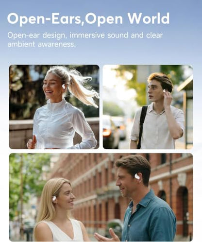 Ultra Open Ear Headphones, Over Ear Bluetooth Bone Conduction Earbuds | Bluetooth 6.1, LED Digital Display, 60H Playtime, IP55 Waterproof, Secure Earhooks for Running, Cycling & Workout - color: Pearl white