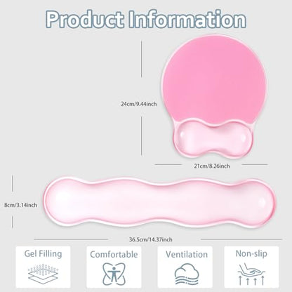 Gel Wrist Rest for Keyboard and Mouse - Ergonomic Pink Mouse Pad with Wrist Rest Support Non-Slip Base for Latop/Desktop/Office Home - color: Pure Pink, style: Wave Shape