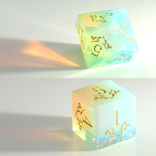 Haxtec Opal Gemstone DND Dice Set with Dice Case Precious Gemstone Dice Set for Dungeons and Dragons TTRPG Gifts for Dungeons Masters - color: White Gold