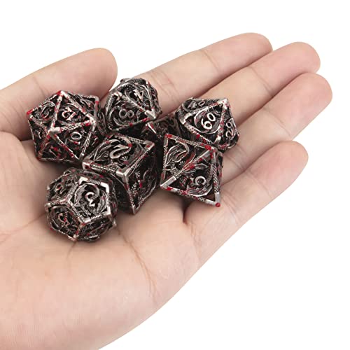 DND Dice Hollow D&D Metal Dice Dungeons and Dragons Dice Set with Gift Box 7 PCs Steampunk Polyhedral Dice Games Set for RPG,MTG,Pathfinder,(Dragon Blood Spattered) - color: Dragon Blood Spattered