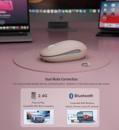 Wireless Mouse (Bluetooth+2.4G) Rechargeable Portable Silent Quiet Computer Mouse with 4000 DPI for Laptop/PC/Mac/MacBook/Chromebook/Surface Pro/iPad/Tablet Ambidextrous (Pink) - color: Pink