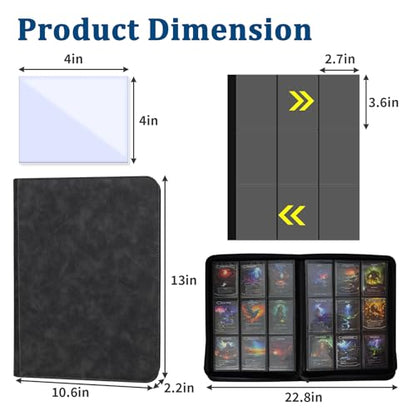 9-Pocket Trading Card Binder with Zipper – Protect & Organize Football, Sports & Cards – 540 Cards (Front/Back) +100 Sleeves, 30 Side-Loading Pages – Premium PU Leather for MTG, TCG – Black
