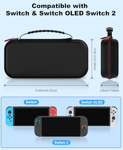 Switch 2 Case for Nintendo Switch 2 (2025)/Switch/OLED, with 4-in-1 Accessories Bundle Kit for Nintendo Switch 2, 3X Transparent Protective Cover+2X Screen Protectors+4X Thumb Caps, Accessories Set with Carrying Case for Switch - size: Case + 4-in-1 Bundl