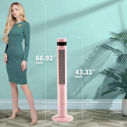 Antarctic Star Tower Fan 42INCH, PINK | 85°Oscillating, Quiet Cooling 12H Timer Remote Control Bladeless 3 Speeds Wind 3 Modes - color: Pink, size: 42 Inch