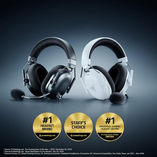 Razer BlackShark V3 Pro Wireless ANC Gaming Headset for PC, 2.4 GHz, White | Full Band Mic, 50mm Drivers, Bluetooth, USB, 3.5mm, Works with Mac, PS5, Nintendo Switch, Smartphone, 70 Hr Battery - color: White, style: PC