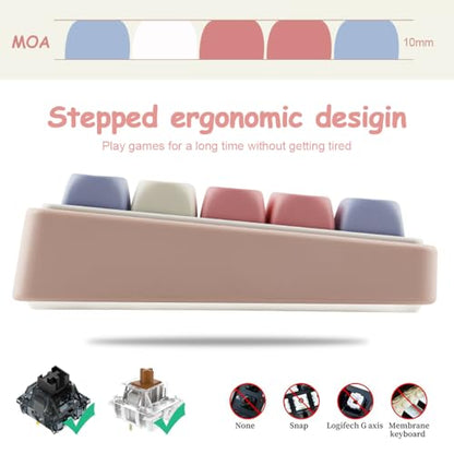 Tsungup Cute MOA Profile Keycaps,126 Keys Custom PBT Keycaps 60 65 75 Percent, Dye-Sub White Keycap Set Key Caps Keyboard for Cherry Gateron MX Swithes Mechanical Keyboards - color: White Pink
