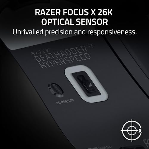 Razer DeathAdder V3 HyperSpeed Wireless Gaming Mouse: 55g Lightweight - USB C Charging - Up to 100 Hr Battery - Advanced 26K Optical Sensor - Gen-3 Optical Switches - 8 Programmable Controls - Black