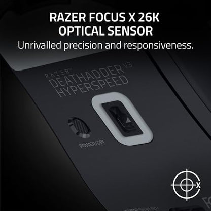 Razer DeathAdder V3 HyperSpeed Wireless Gaming Mouse: 55g Lightweight - USB C Charging - Up to 100 Hr Battery - Advanced 26K Optical Sensor - Gen-3 Optical Switches - 8 Programmable Controls - Black