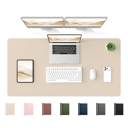 YSAGi 47.2" x 24" Large PU Leather Desk Mat for Keyboard and Mouse - Waterproof Non-Slip Desk Pad Protector for Office, Home, Writing Desk, Beige - color: Beige, size: 47.2" x 24"