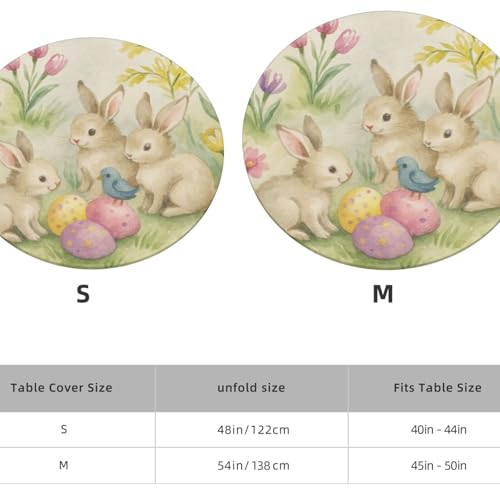 Famame Easter Rabbits Egg Flowers Round Fitted Tablecloth with Elastic Protector Table Kitchen Dinner Waterproof Oil-Proof Table Covers Fits 40"-44", Small - color: Easter Rabbits Egg Flowers, size: Small (40"-44")