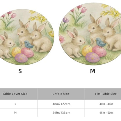 Famame Easter Rabbits Egg Flowers Round Fitted Tablecloth with Elastic Protector Table Kitchen Dinner Waterproof Oil-Proof Table Covers Fits 40"-44", Small - color: Easter Rabbits Egg Flowers, size: Small (40"-44")