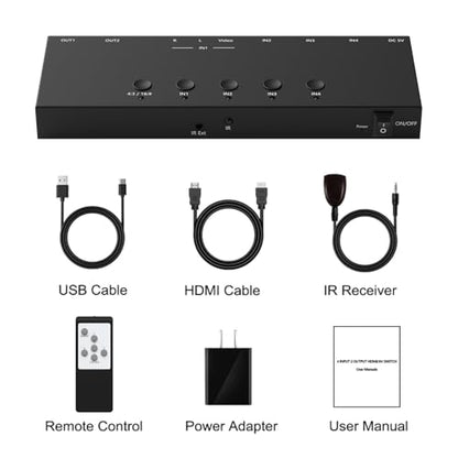4In to 2Out HDMI/AV Switch (1 AV Input+3 HDMI 2.0 Inputs) RCA to 2Port HDMI Converter for PS1/2/3/4/5, N64, SNES, Switch, DVD, Roku etc. - style: 3HDMI+AV to 2HDMI Converter