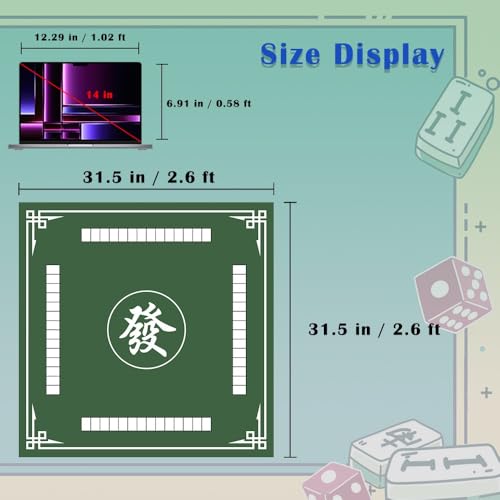 Mahjong Mat, 31.5 in x 31.5 in Mahjong Table Mat for Tile Game, Anti Slip and Noise Reduction Table Cover for Poker Card Board and Dominoes(Green) - color: B-green