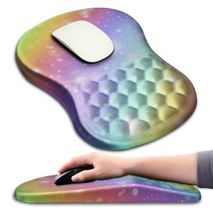 Hokafenle Ergonomic Mouse Pad Wrist Support with Massage Design, Wrist Rest Pain Relief Mousepad with Memory Foam&Non-Slip PU Base, Mouse Pads for Wireless Mouse & Desk (12x8 inch,Rainbow Bubble) - color: HK002-Rainbow Bubble