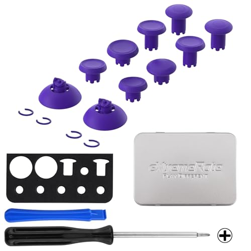 eXtremeRate ThumbsGear V3 Interchangeable Ergonomic Thumbsticks for PS5 Controller, Replacement Analog Thumb Sticks for PS4 Controller - 4 Height Adjustable Convex & Concave Grip Joysticks - Purple - color: Purple