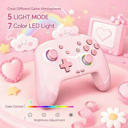 Switch Controller, Wireless Pro Controller for Nintendo Switch 2/Switch/Lite/OLED, Bluetooth controllers Compatible with iPhone/Mac/iPad/iOS/Android/Phone/PC/Steam and TV with Programming/RGB4/Vibration / 3 Turbo Modes/6-Axis/Motion (Pink) - color: Pink
