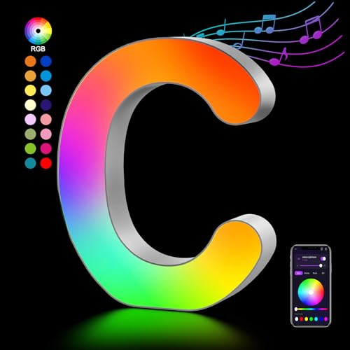 OJQ Light Up Letters LED Letter Marquee Letters Room Decor Alphabet Letter | Music Sync Color Change Colorful Home Improvement Lamp for Bedroom Gifts for Him Teen Girls Gifts Party Home Wall Decor-C - style: Letter-C