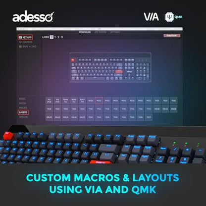 Adesso Easytouch 1300 Mechanical Keyboard, RGB Illuminated | Hot Swappable Red Switches, Wired Wireless Bluetooth, Gaming, Copilot AI Hotkey, Windows Mac
