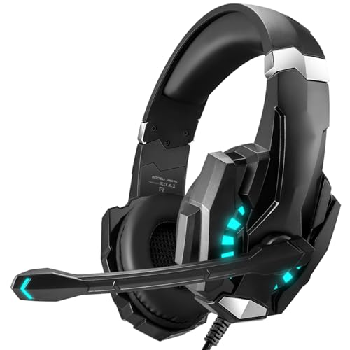 Cuifati Gaming Headset, Over Ear Headphone with Noise Cancelling Microphone and LED Lights, 40mm Drivers for PC, Laptop, Mobile Phone, Gaming Console (Black) - color: Black