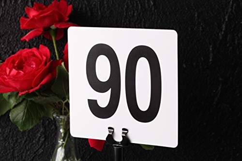 New Star Foodservice 23053 1-100 Double Sided Table Numbers, 4" x 4" Inch, White (Pack of 2) - size: 4 x 4 inches (Pack of 2), style: Black on White (1-100)