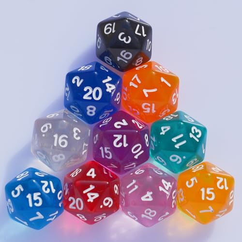 10PC D20 Polyhedral Dice Set 22mm for DND RPG MTG Table Games (Transparent Dice) - color: Transparent Dice
