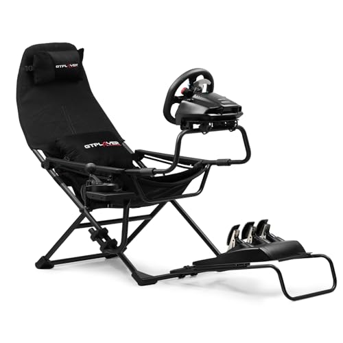 GTPLAYER Sim Racing Cockpit Foldable & Adjustable for High Performance Sim Racing Compact & Flexible Supports All Steering Wheels & Pedals for PC Wheel and Pedals Not Included(Black) - color: Black