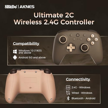 AKNES 8BitDo Ultimate 2C Wireless 2.4G Controller for Windows PC & Android | Gamepad with Hall Effect Joysticks and Hall Triggers, 1000Hz Polling Rate, Remappable L4/R4 Bumpers - Brownie - color: Brownie