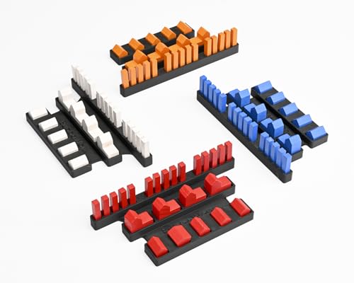 Settlers Game Piece Organizer - Storage Trays for Catan-Ages 14+ | 4 Black Plastic Holders, 3 Compartments Each, 5 x 3 x 0.5 in, Fits Standard Components, Tabletop Accessory Adults