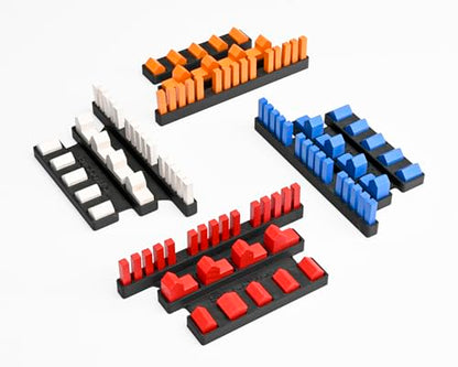 Settlers Game Piece Organizer - Storage Trays for Catan-Ages 14+ | 4 Black Plastic Holders, 3 Compartments Each, 5 x 3 x 0.5 in, Fits Standard Components, Tabletop Accessory Adults