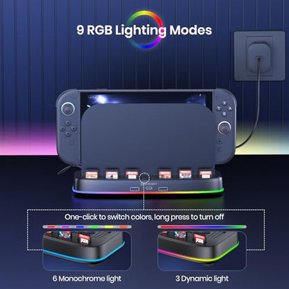 NEWDERY Cooling Fan for Nintendo Switch 2 Dock, Dual-Fan Cooling Stand | 3 Adjustable Speeds, RGB Light Modes, 6 Game Card Slots and 3 USB Ports for Cooling Control, Storage and Easy Expansion