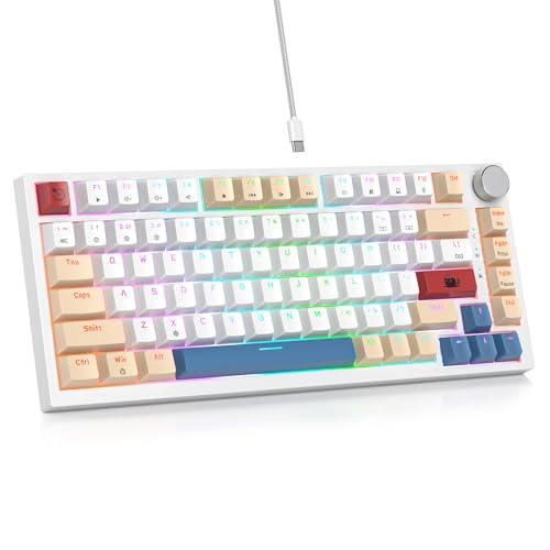 Guffercty kred 75% Retro Keyboard with Knob, Custom Gasket Mounted Wired Mechanical Gaming Keyboard 75 Percent RGB Hot Swap for Mac/Windows/Linux (Gasket 82 Soy Milk) - color: GASKET 82 Soy Milk