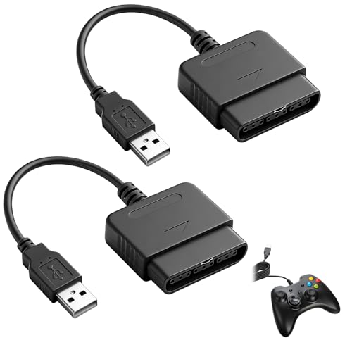 2Pcs PS2 Controller to USB Controller Adapter, Converter Cable | Compatible with Sony PlayStation PS1 PS2 Guitar Controller Gamepad to PC/PS3 [video game]