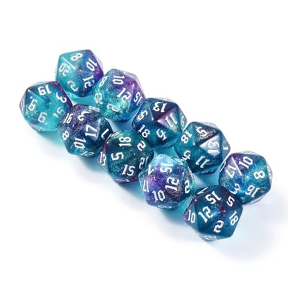 10PCS Polyhedral D20 Dice Set 20mm Acrylic Dice Double Colors 20 Sided Game Dice for RPG MTG DND Table Games (Green Purple) - color: Green Purple