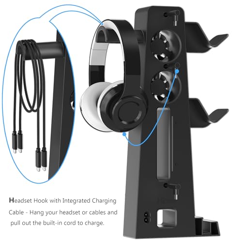 PS5 Slim Charging Station with Cooling Fan and Dual Controller Charger, RGB PS5 Slim Stand with Headset Holder & PS Portal Dock, Compatible with PS5 Slim Disc/Digital Console Gaming Accessories