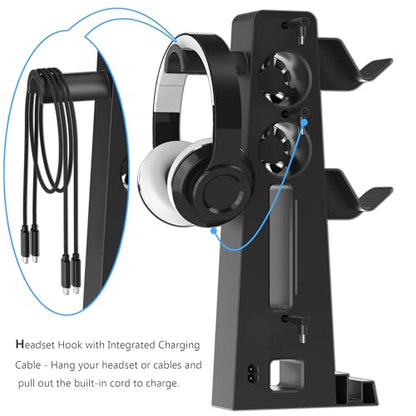 PS5 Slim Charging Station with Cooling Fan and Dual Controller Charger, RGB PS5 Slim Stand with Headset Holder & PS Portal Dock, Compatible with PS5 Slim Disc/Digital Console Gaming Accessories