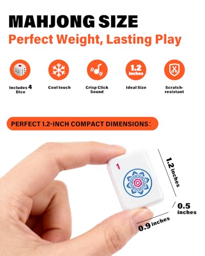 1.2" American Mahjong Tile Set, 166 Tiles + 4 Dice, Mahjong Tiles Only | Scratch-resistant melamine design,Clear engraved symbols, Easy handling, Long-lasting durability, Ideal gift for players - color: White