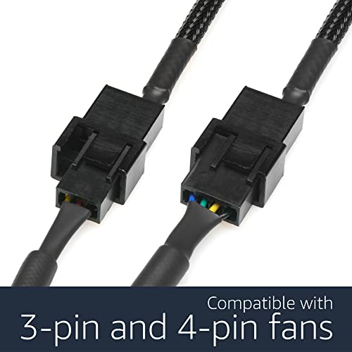 CRJ 12V Step-Up USB Fan Power Adapter Cable - 12-inch (30cm), Black Sleeved - Full Fan Speed Adapter for 3-Pin & 4-Pin PC Cooling Fans - size: 12 inch (30cm), style: Single Fan