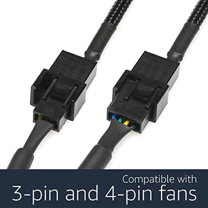 CRJ 12V Step-Up USB Fan Power Adapter Cable - 12-inch (30cm), Black Sleeved - Full Fan Speed Adapter for 3-Pin & 4-Pin PC Cooling Fans - size: 12 inch (30cm), style: Single Fan