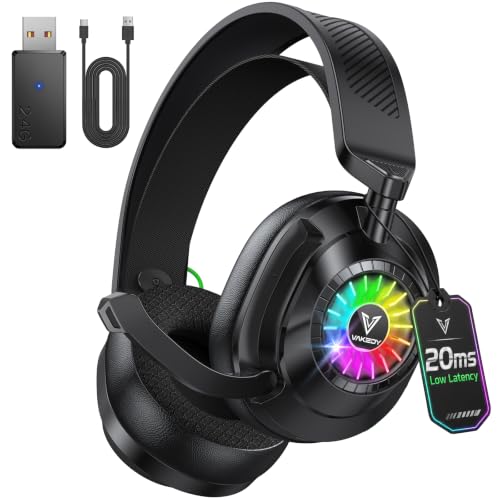Vakedy Wireless Gaming Headset with Mic for PS5, PS4, PC, Switch, Mac, 2.4GHz & BT Gaming Headphones, 50H Battery, 24ms Low Latency for Fortnite & Call of Duty/FPS Gamers, RGB Lights, Black | 2.4GHz & BT Gaming Headphones, 50H Battery and Noise Canceling