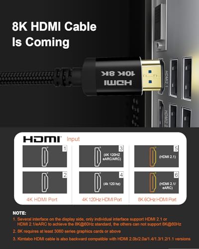 10K 8K 4K Certified HDMI 2.1 Cable, 6 Ft 48Gbps Ultra High Speed HDMI Cable, Support 10K@30Hz 8K@60Hz 4K@120Hz, D-HDR, eARC Dolby Atmos for TV, Projector, Monitor, PS5/4, Xbox, Laptop - size: 6.6 ft, style: Bi directional