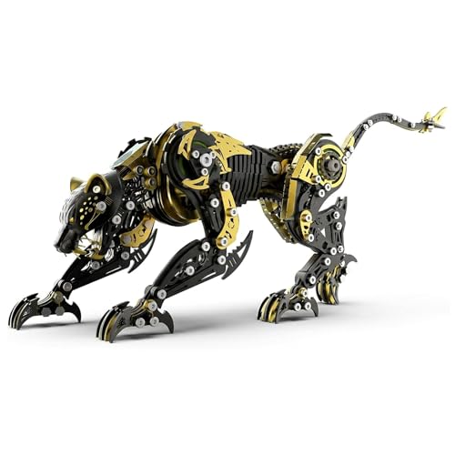 3D Metal Puzzle for Adults, 506Pcs Steampunk Mechanical Leopard Model Kits to Build, DIY Creative Art Desktop Ornament for Home Office Decor (BlackGold) - color: Blackgold