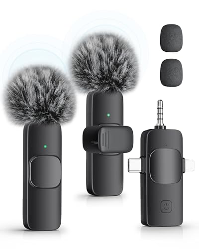 3-in-1 Wireless Lavalier Microphone for iPhone, iPad, Android, Camera - Noise-Canceling Mini Mic with 2.4G Ultra-Low Latency for Vlog, TikTok & YouTube Streaming (2 Mics) - color: Gloss Black, size: Without Case