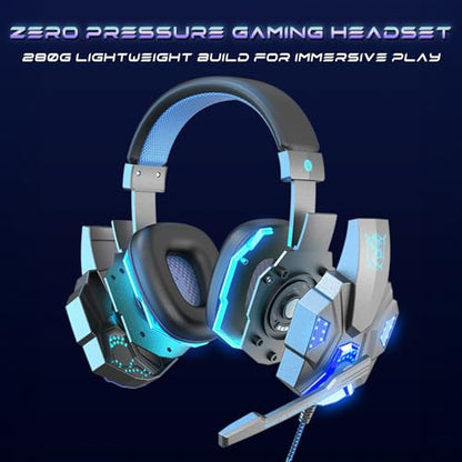 Stereo Gaming Headset for PS4 PC Xbox One PS5 Controller, Noise Cancelling Over Ear Headphones with Mic, LED Light, 7.1 Surround Sound, Soft Memory Earmuffs for Nintendo Xbox Series X|S-Black/Blue - color: Black/Blue