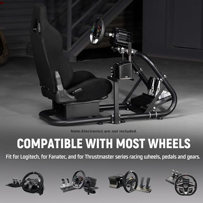 Dardoo Racing Simulator Cockpit Frame with Black Seat for 12Nm Direct Drive | for Logitech G27 G29 G920 G923, for Moza/Thrustmaster/Fanatec, Adjustable Racing Stand, not Included Wheel Pedal Handbrake