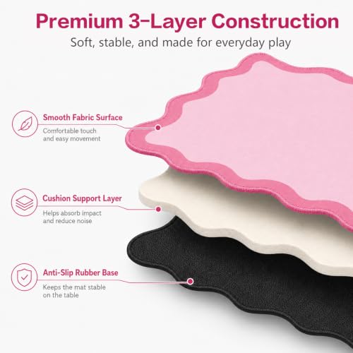 Complete Mahjong Mat Set, 32.4"x32.4" Pink Scalloped Edge Table Cover, Non-Slip & Noise Reduction Gaming Mat with Carrying Bag, Rules, Chips, Wind Marker for Poker & Board Games - color: Pink-set
